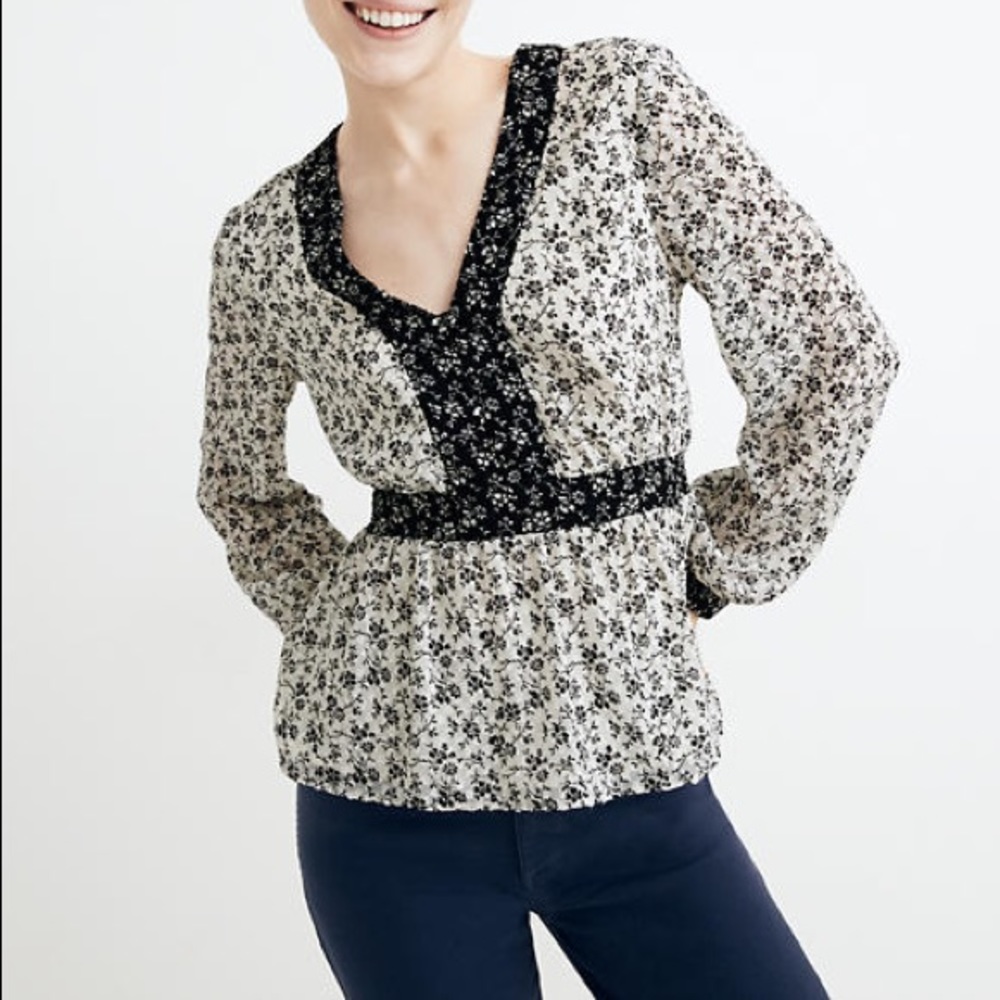Madewell‎ V-Neck Peplum Top Clipdot Branch Floral